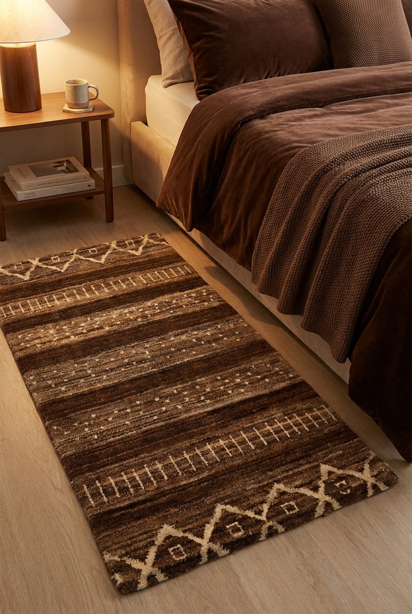 Brown Tribal Diamond Gabbeh, Hand-Knotted Afghan Wool Rug
