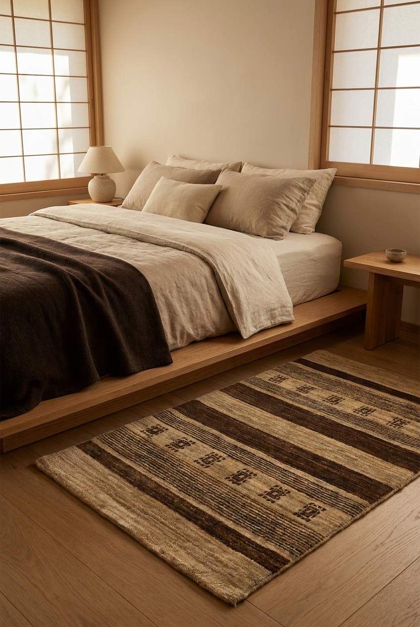 Cream &amp; Brown Stripe Gabbeh, Hand-Knotted Afghan Wool Rug
