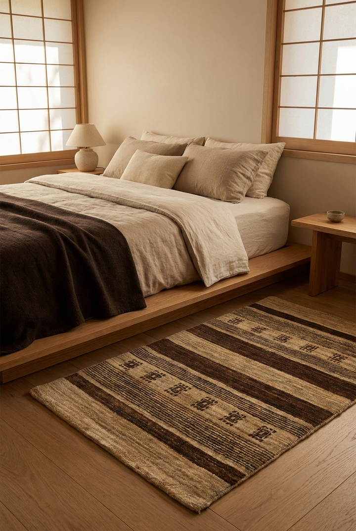Cream &amp; Brown Stripe Gabbeh, Hand-Knotted Afghan Wool Rug