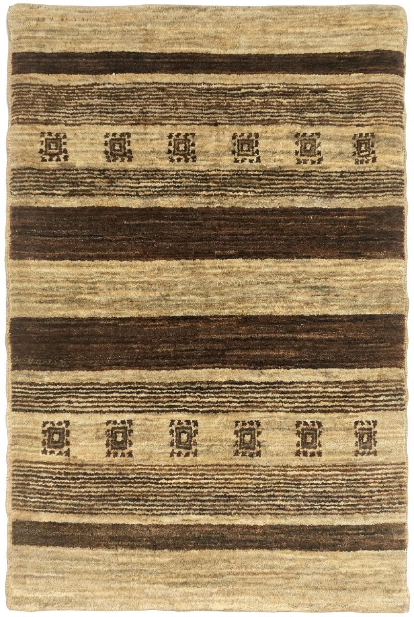 Cream &amp; Brown Stripe Gabbeh, Hand-Knotted Afghan Wool Rug
