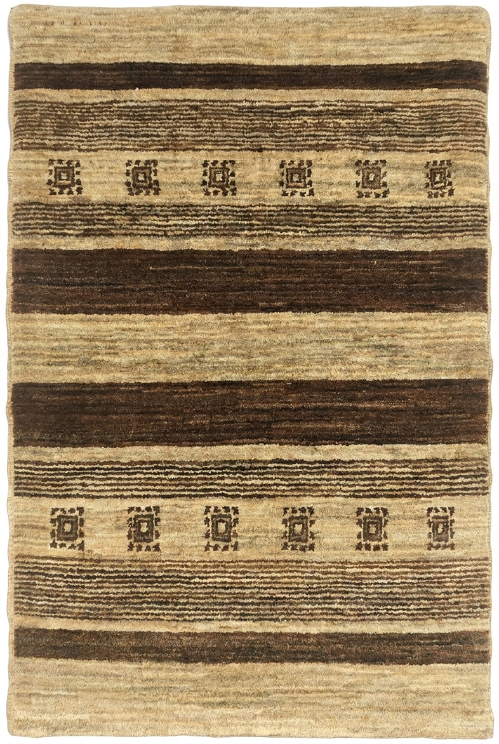 Cream &amp; Brown Stripe Gabbeh, Hand-Knotted Afghan Wool Rug