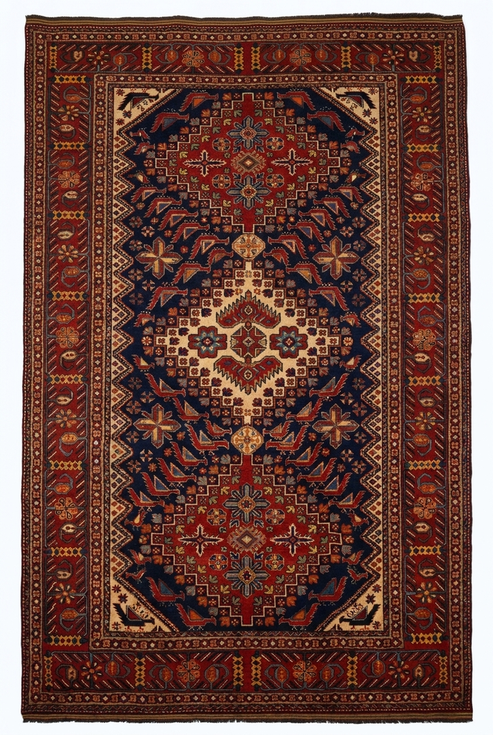 Indigo Caucasian Medallion Rug, Hand-Knotted Afghani Sherwan