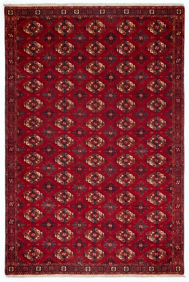 Red Turkmen Bokhara Rug, Hand-Knotted Afghani Sherwan