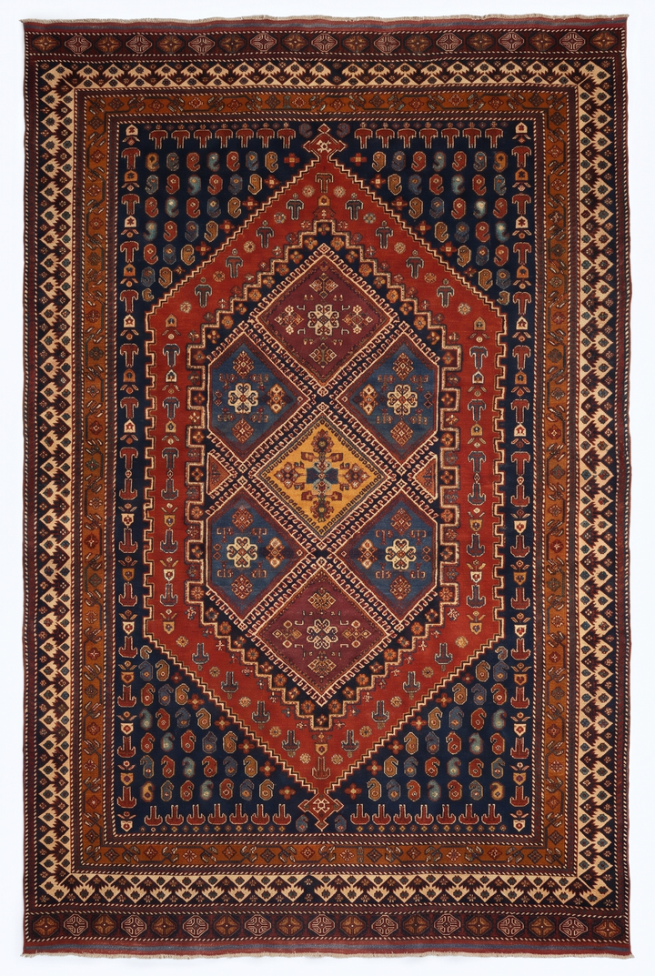 Navy &amp; Red Tribal Medallion Rug, Hand-Knotted Afghani Sherwan