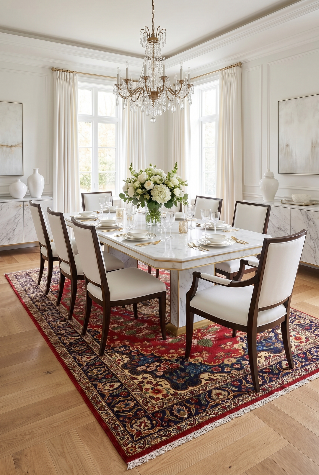 Red &amp; Navy Floral Medallion Rug, Hand-Knotted Afghani Sherwan