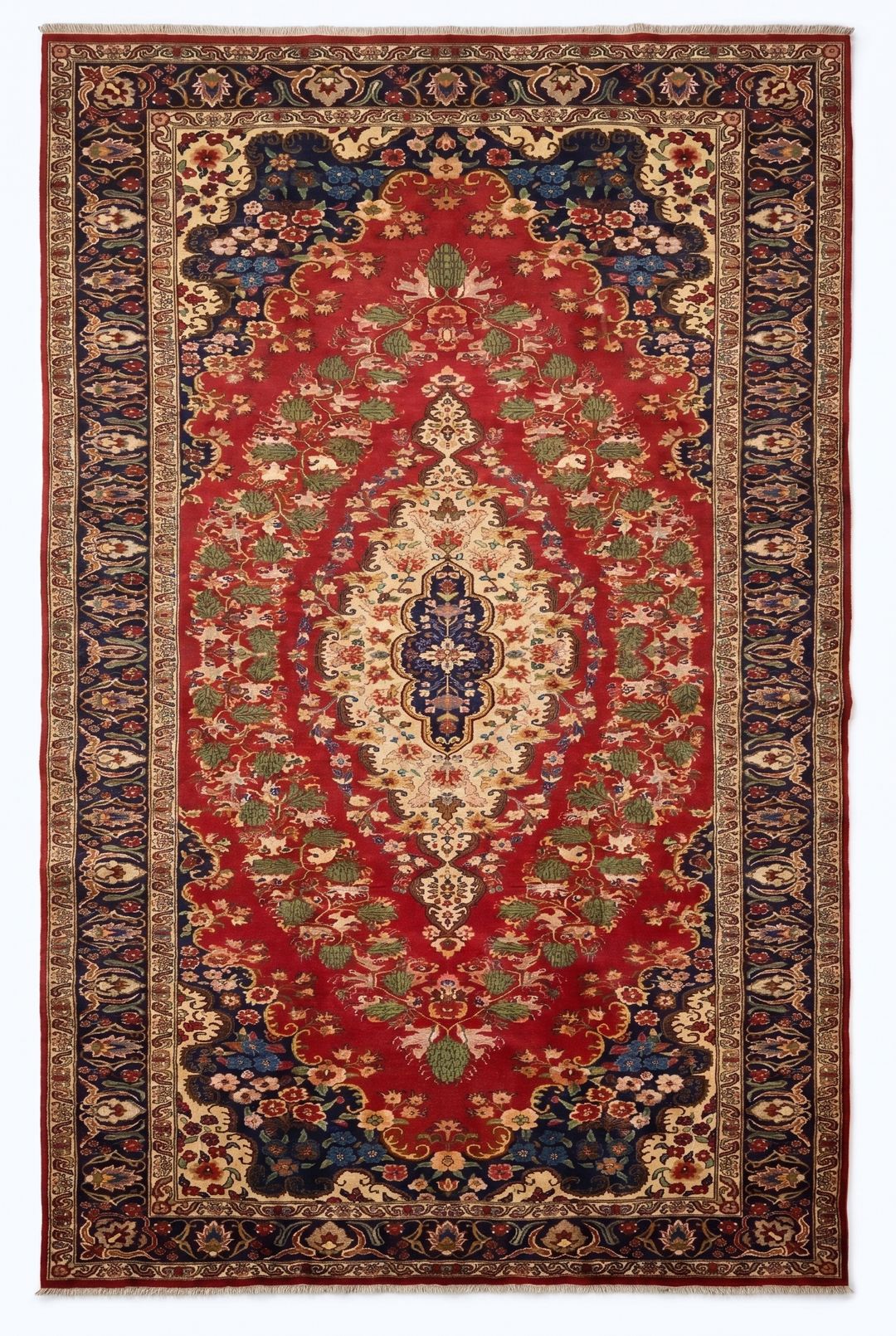 Decorative rug with intricate patterns on a white background