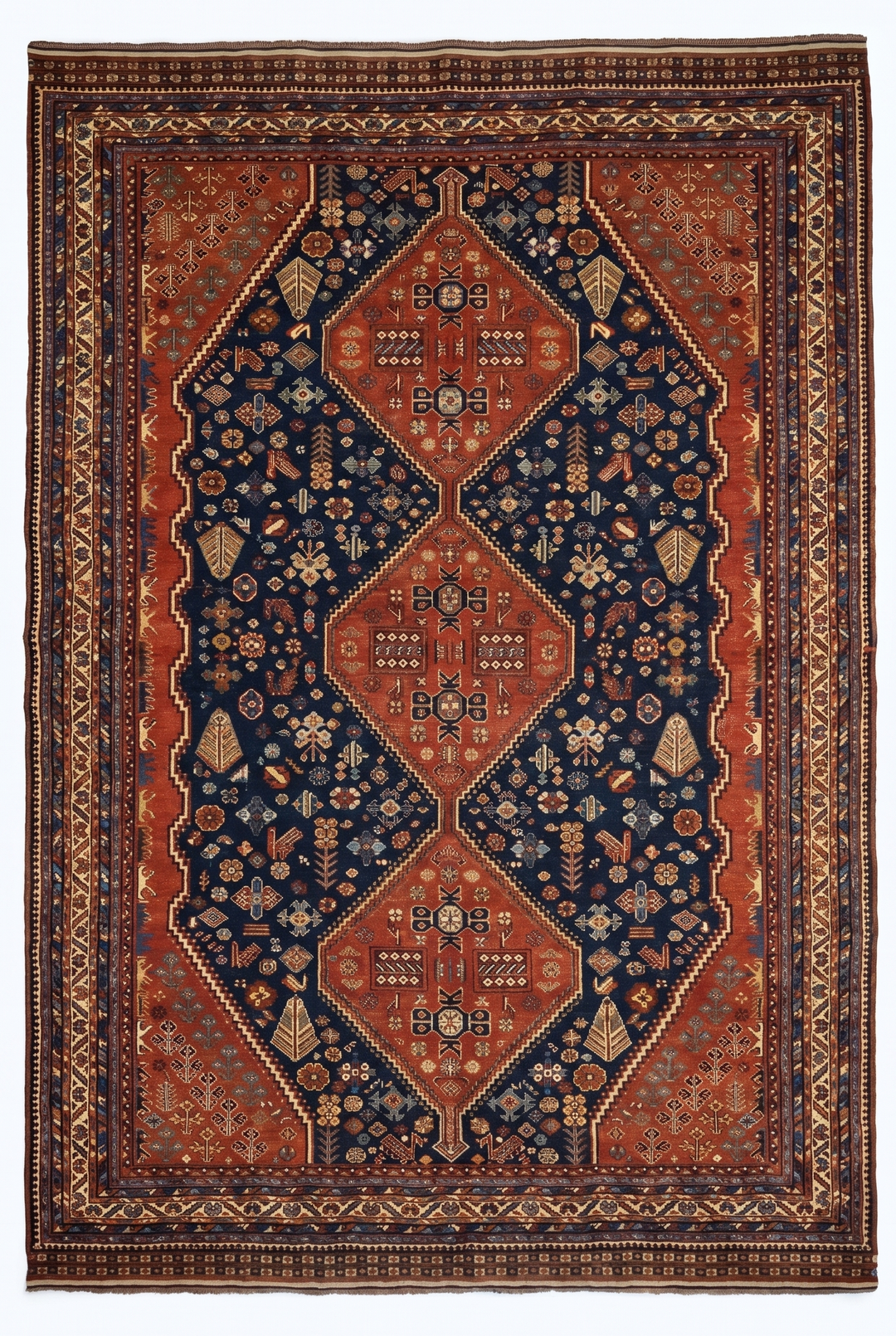 Navy &amp; Red Qashqai Tribal Rug, Hand-Knotted Afghani Sherwan