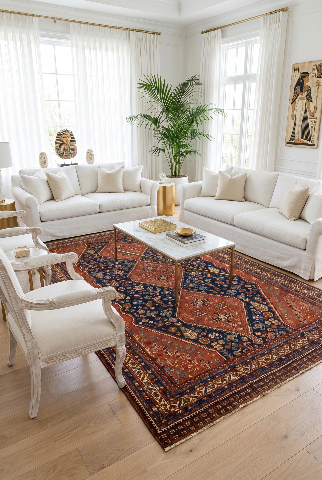 Navy &amp; Red Qashqai Tribal Rug, Hand-Knotted Afghani Sherwan