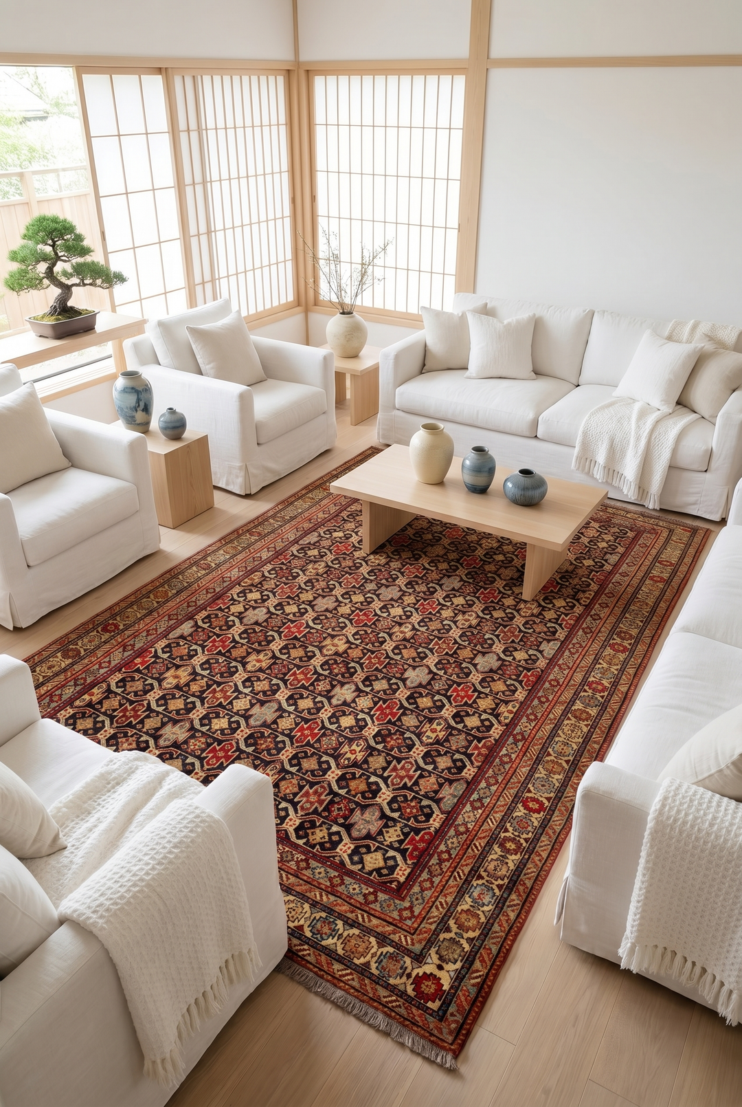 Red &amp; Indigo Chi-Chi Rug, Hand-Knotted Afghani Sherwan
