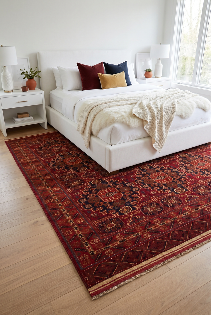 Red Ersari Turkmen Gül Rug, Hand-Knotted Afghani Sherwan