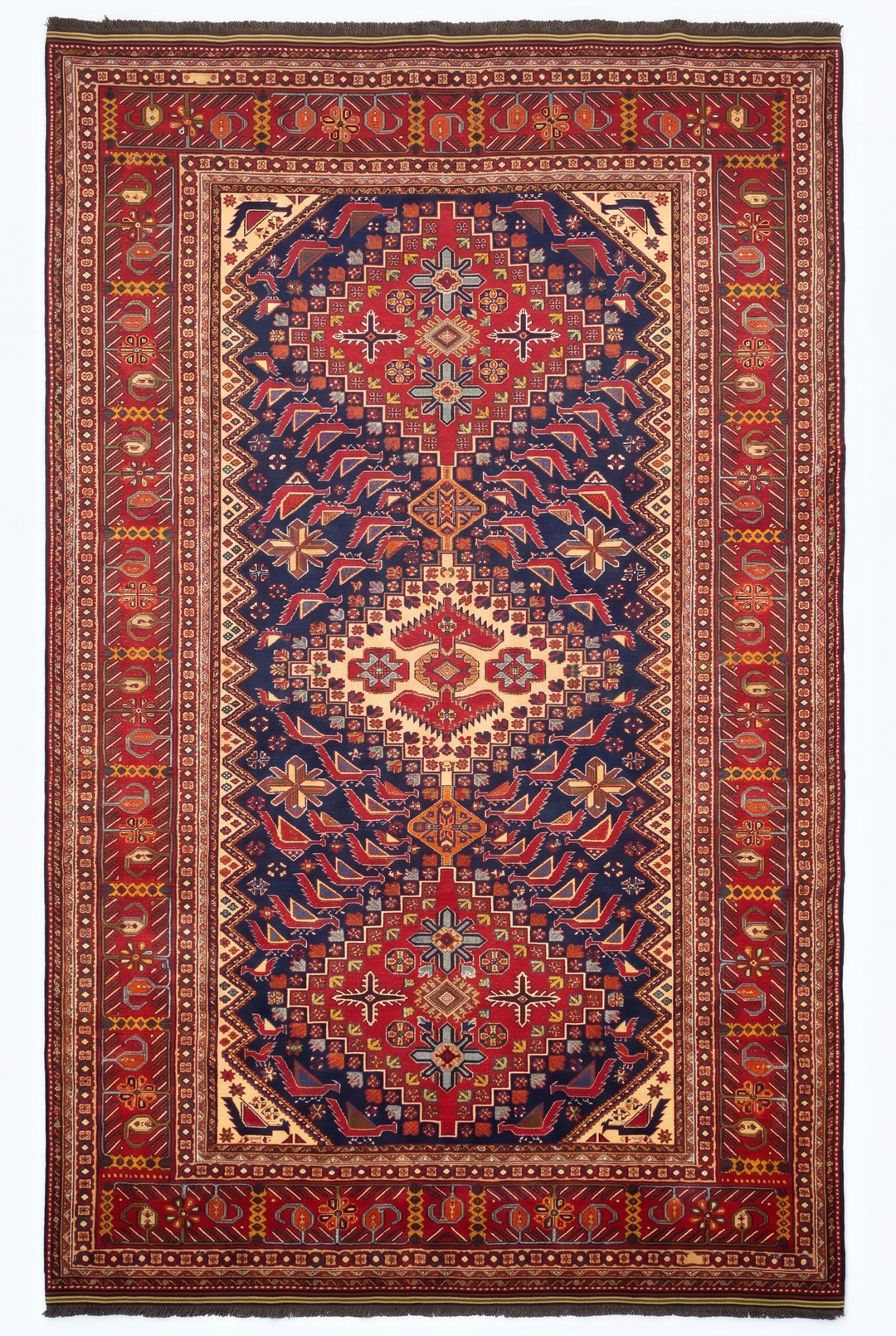 Decorative rug with intricate patterns on a white background