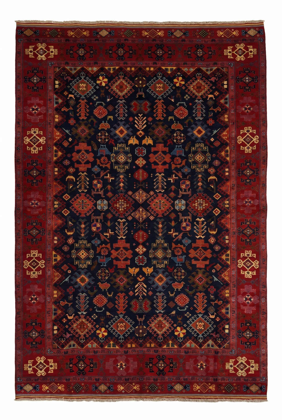 Navy &amp; Red Afshan Rug, Hand-Knotted Afghani Sherwan