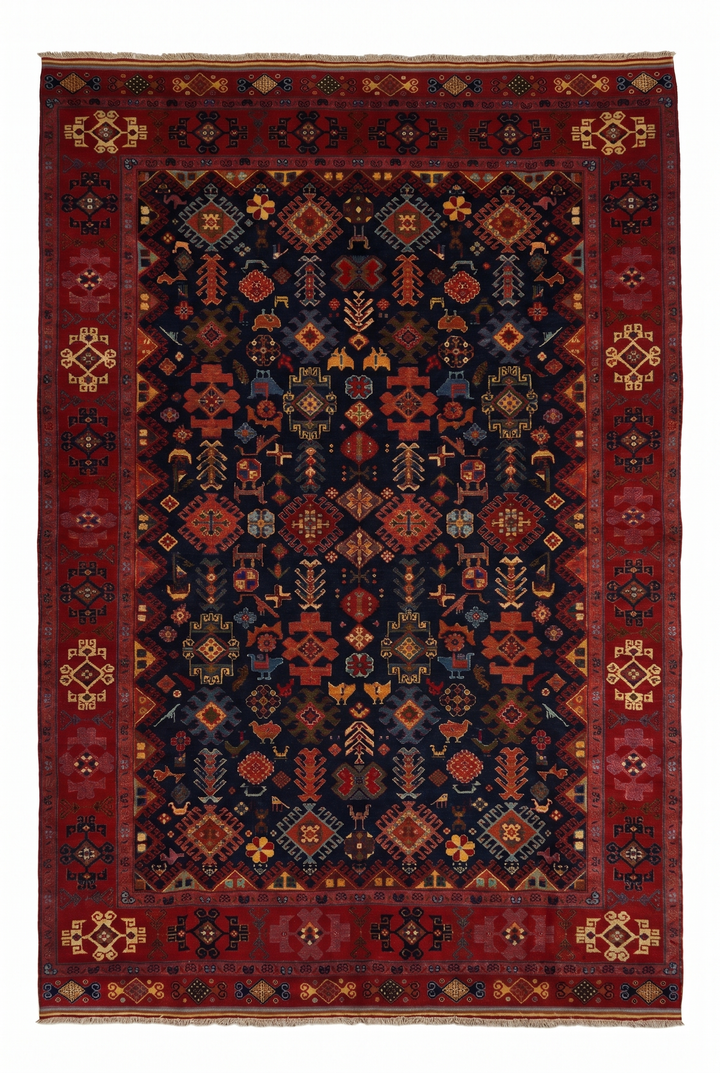 Navy &amp; Red Afshan Rug, Hand-Knotted Afghani Sherwan