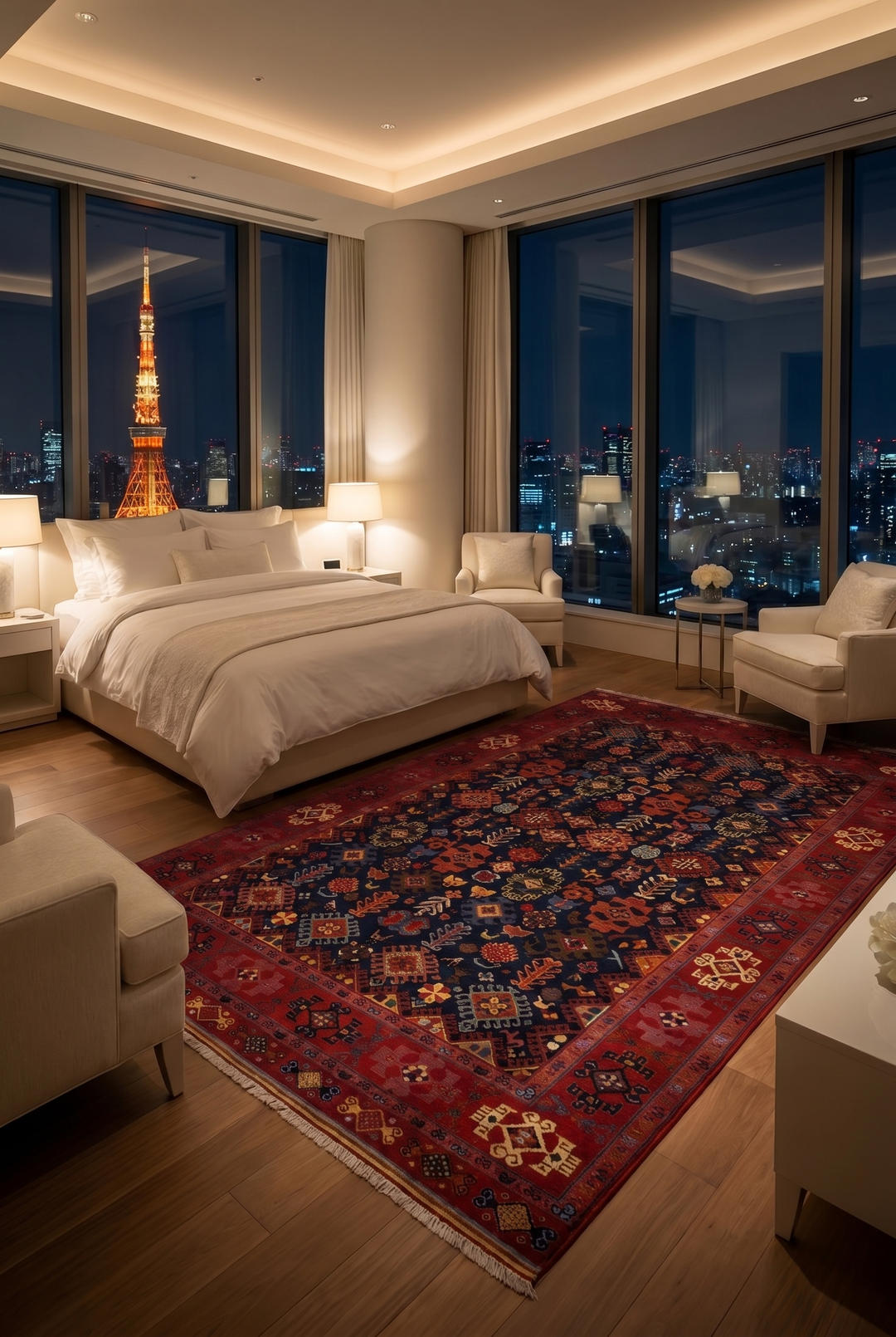 Navy &amp; Red Afshan Rug, Hand-Knotted Afghani Sherwan