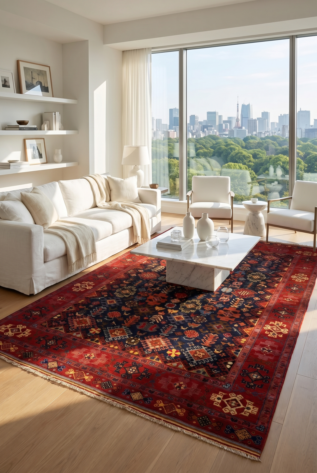 Navy &amp; Red Afshan Rug, Hand-Knotted Afghani Sherwan