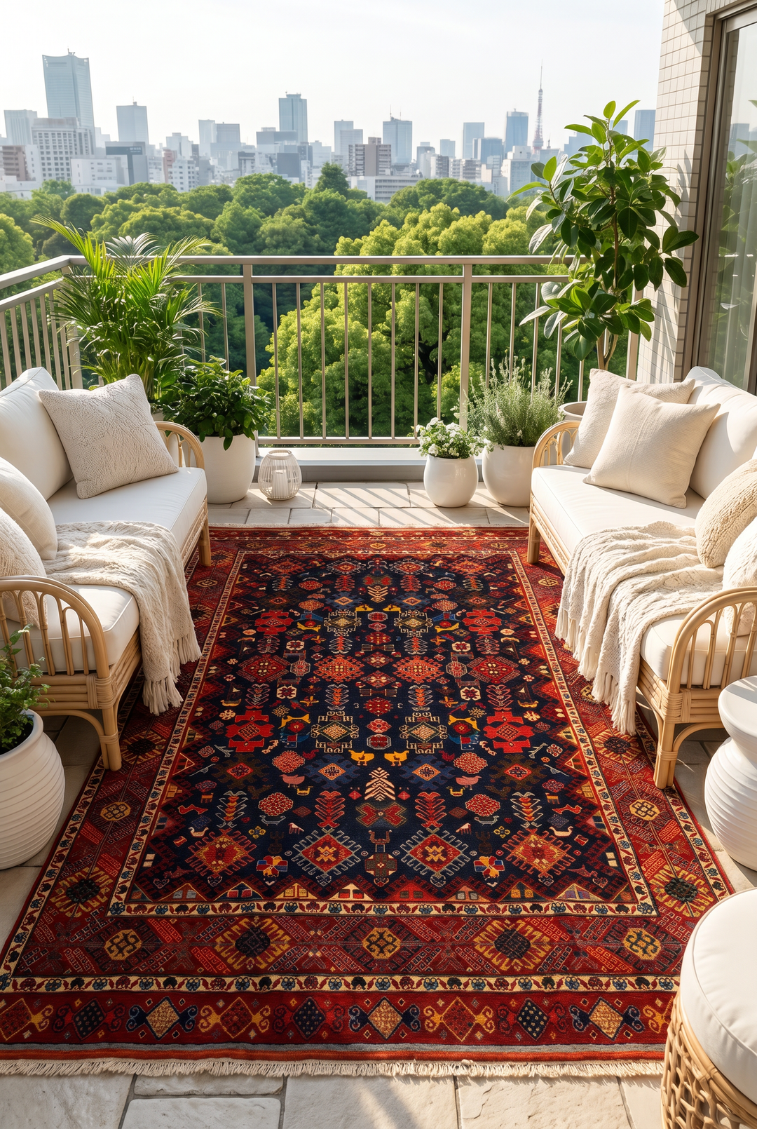 Navy &amp; Red Shemakha Rug, Hand-Knotted Afghani Sherwan