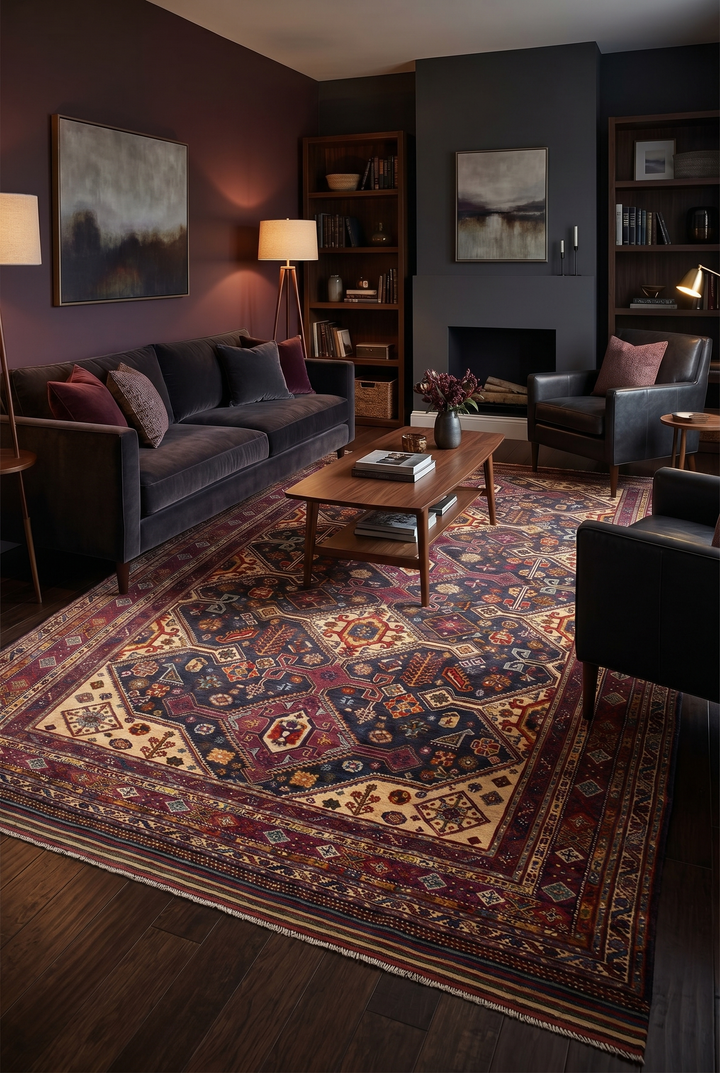 Navy &amp; Red Shahsavan Tribal Rug, Hand-Knotted Afghani Sherwan