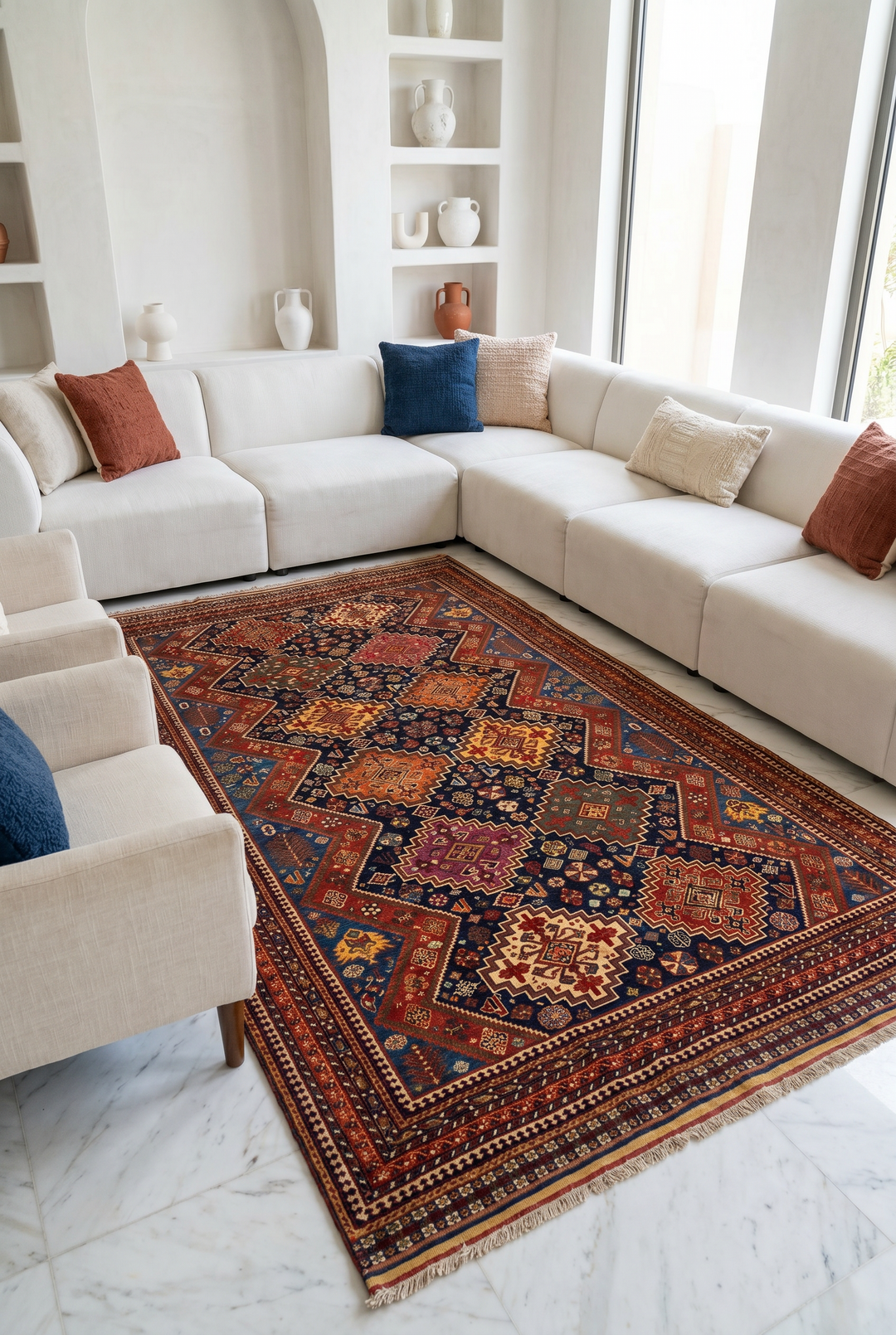 Navy &amp; Red Kashkuli Tribal Rug, Hand-Knotted Afghani Sherwan