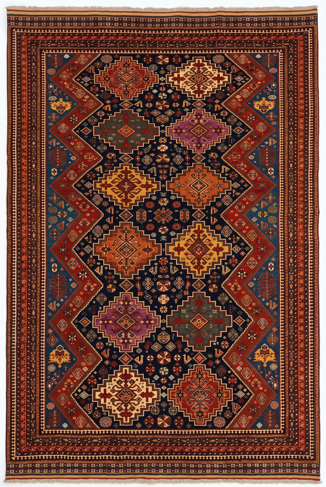 Navy &amp; Red Kashkuli Tribal Rug, Hand-Knotted Afghani Sherwan
