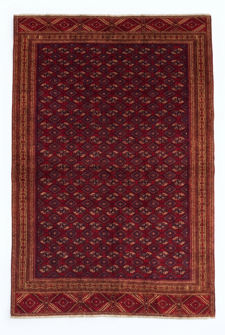 Red Yomut Turkmen Rug, Hand-Knotted Afghani Sherwan