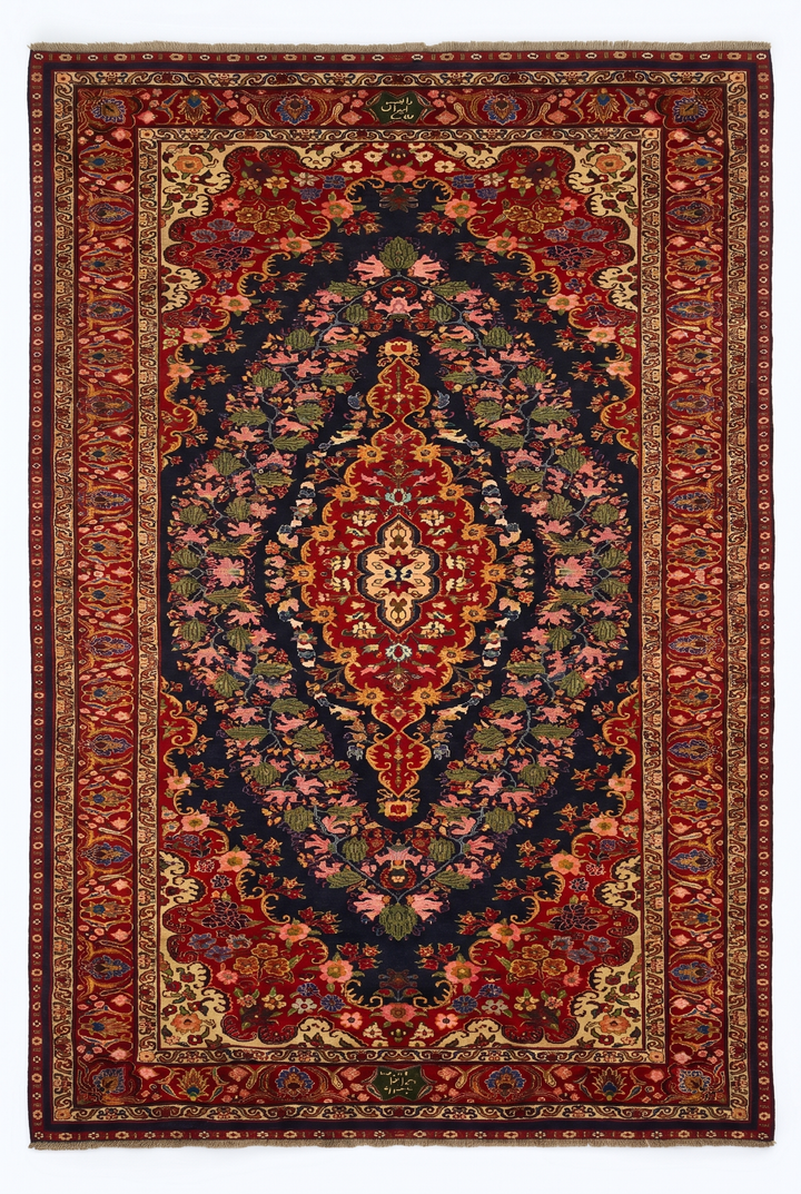 Navy &amp; Red Kashan Medallion Rug, Hand-Knotted Afghani Sherwan