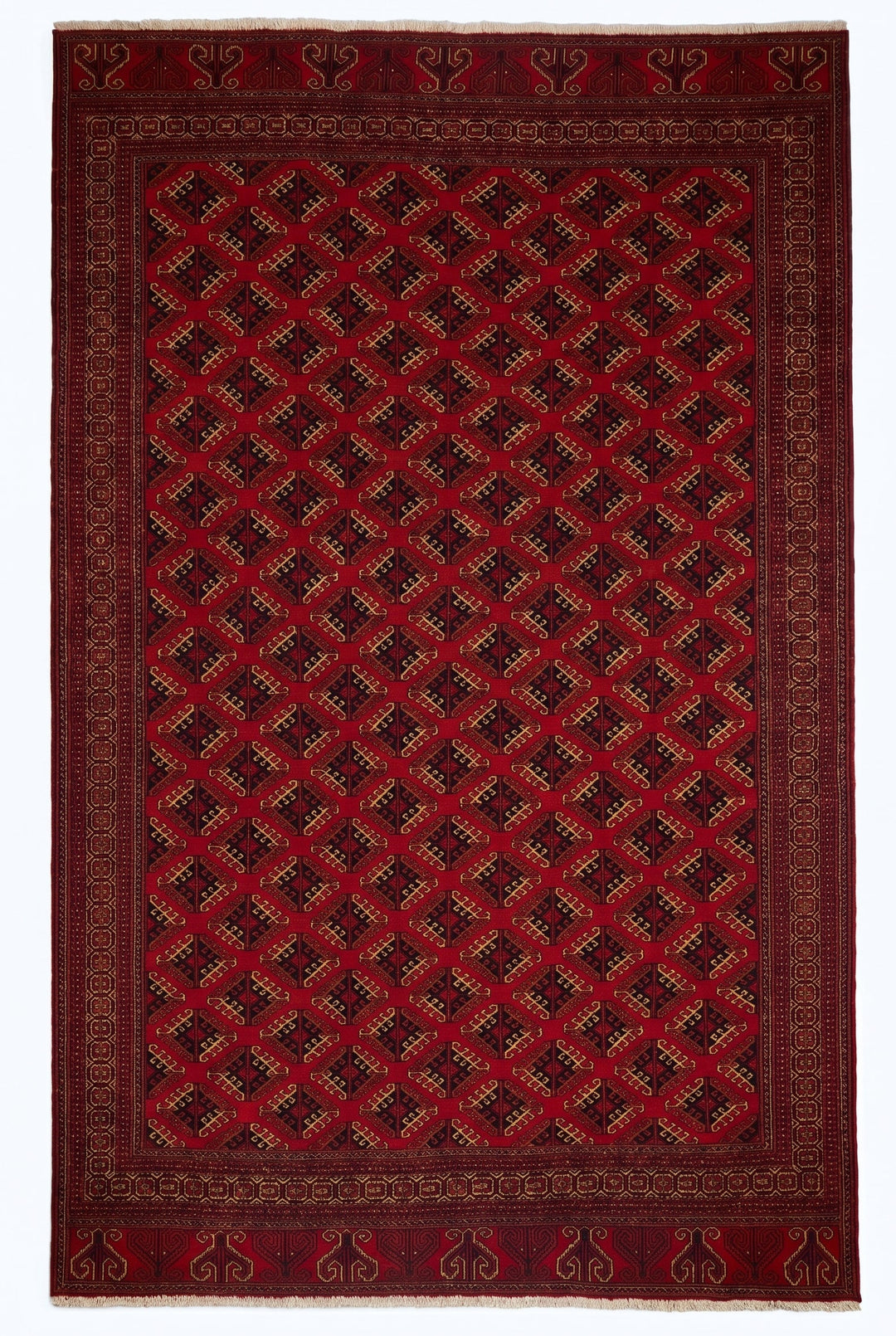 Red Saryk Turkmen Rug, Hand-Knotted Afghani Sherwan