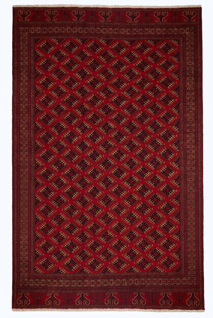 Red Saryk Turkmen Rug, Hand-Knotted Afghani Sherwan