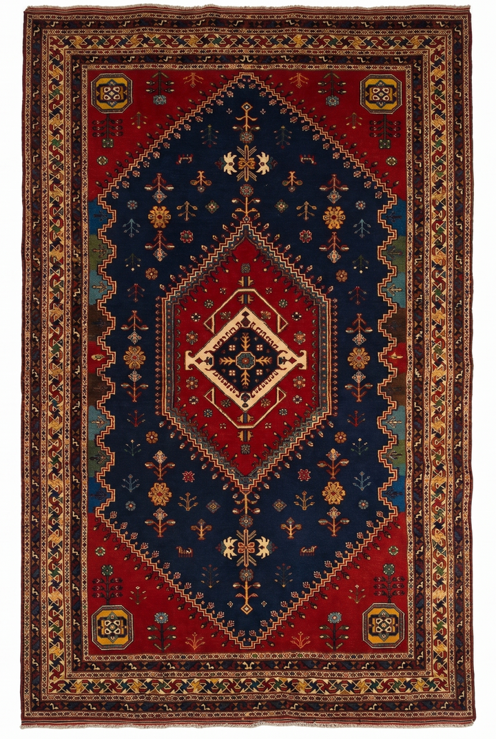 Navy &amp; Red Afshar Medallion Rug, Hand-Knotted Afghani Sherwan