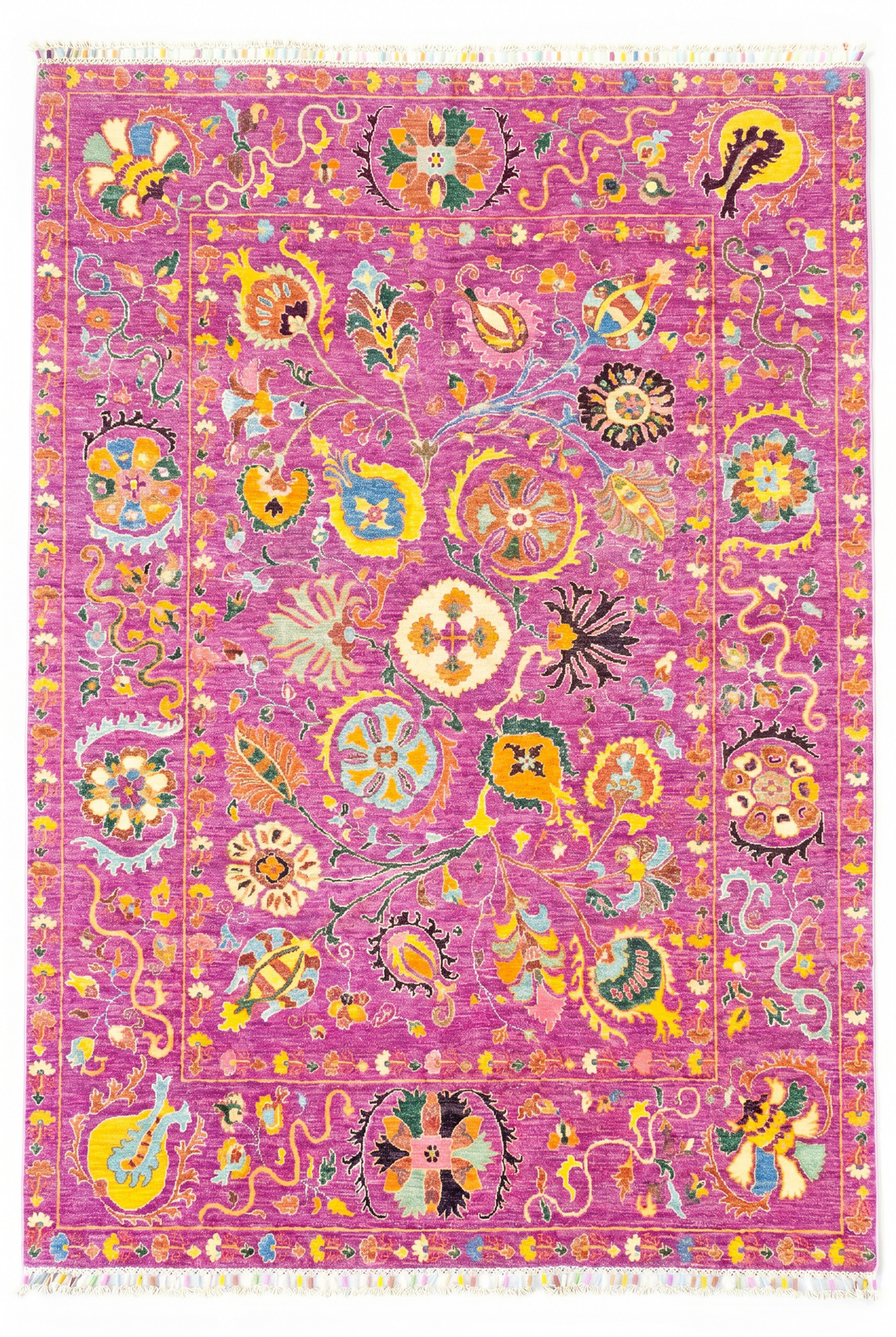 Magenta Floral Oushak Rug, Hand-Knotted Afghan Wool