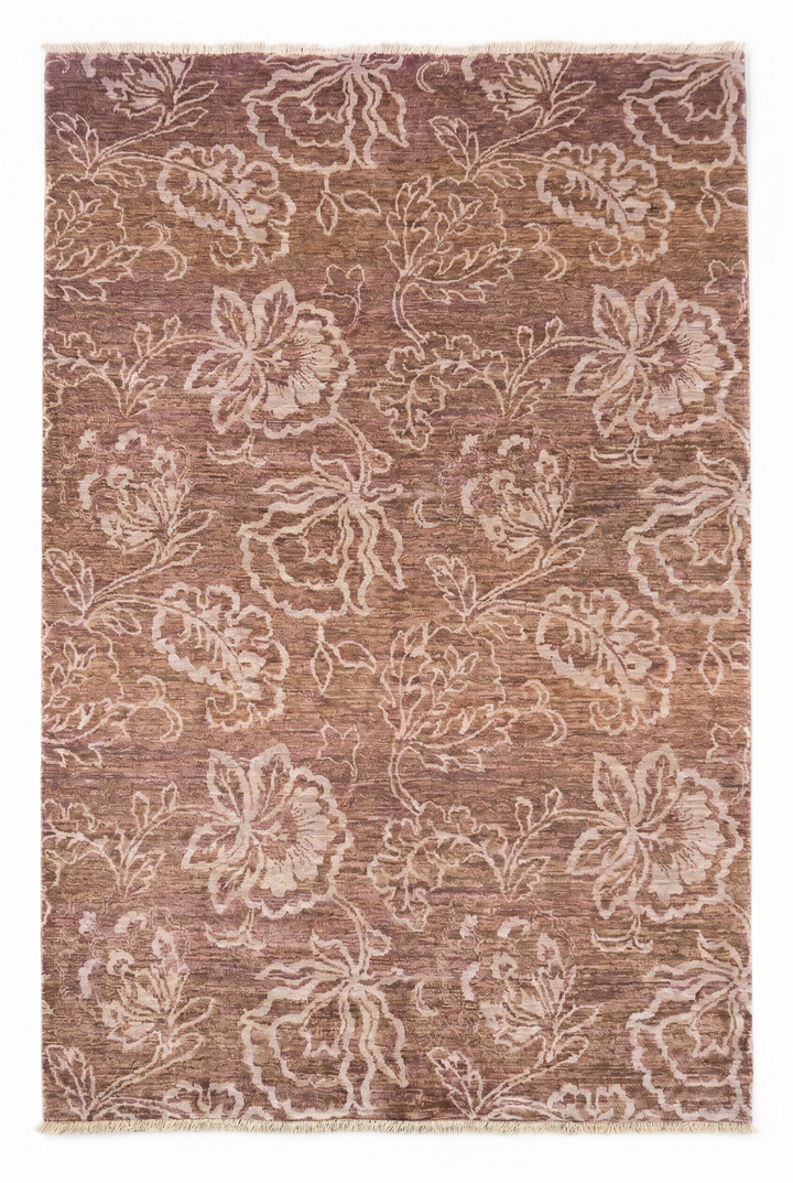 Brown Tonal Floral Gabbeh, Hand-Knotted Afghan Wool Rug