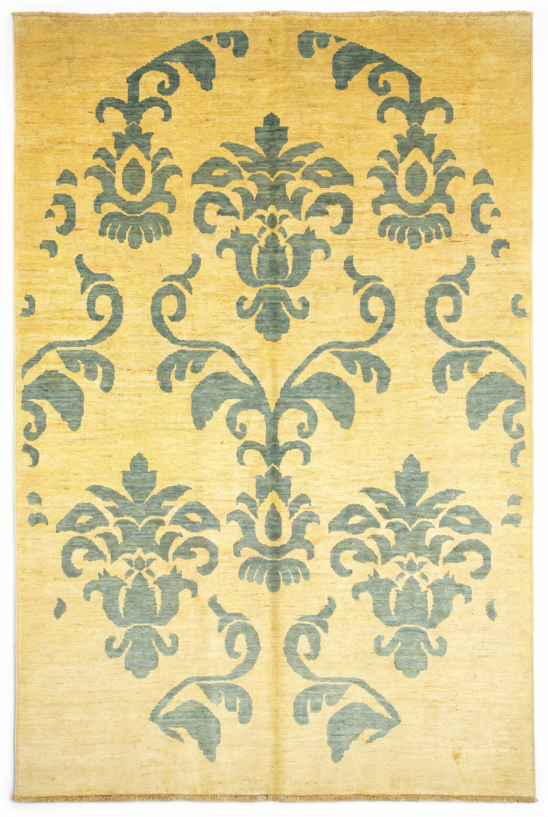 Ivory &amp; Sage Damask Gabbeh, Hand-Knotted Afghan Wool Rug