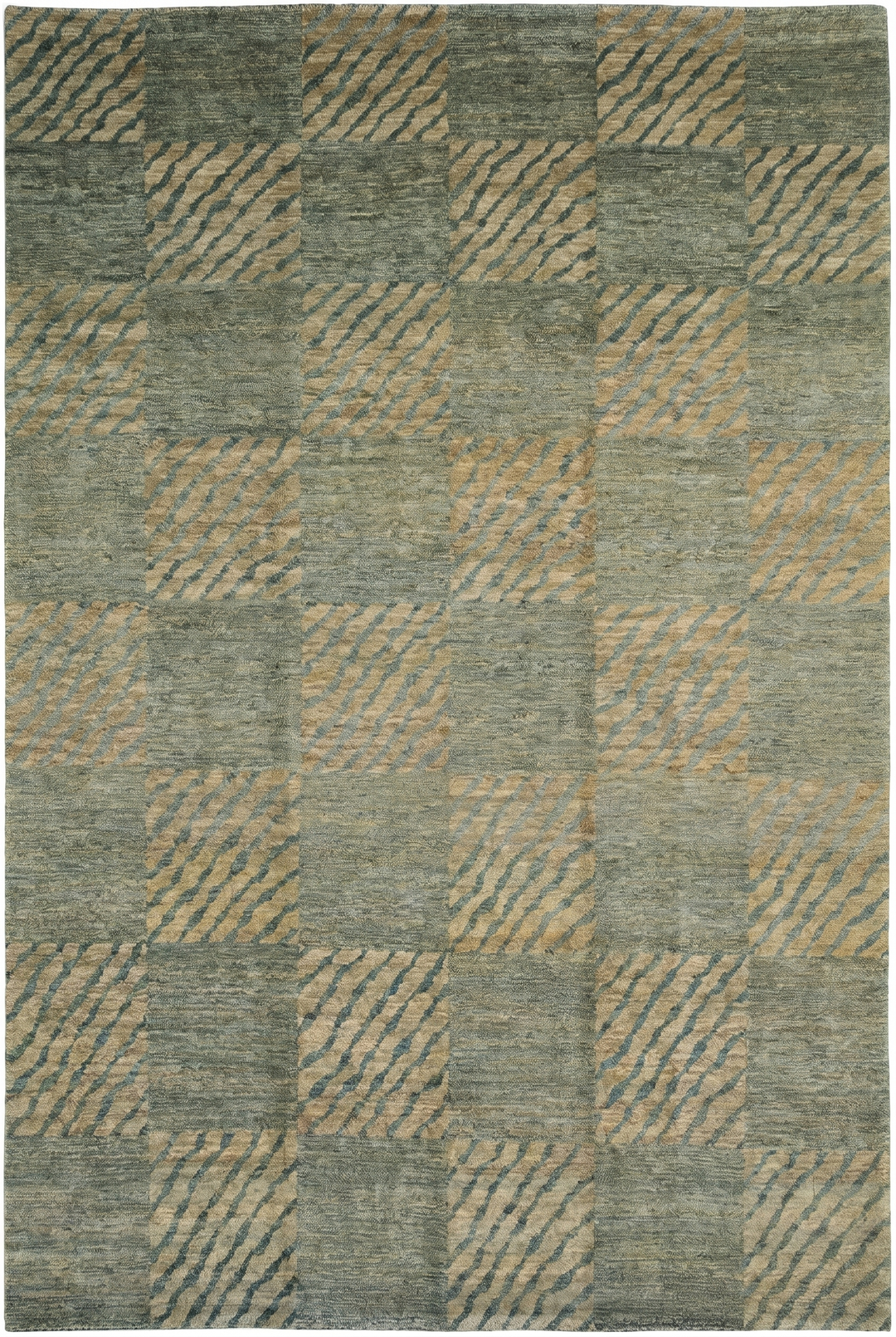 Sage Green Checkerboard Gabbeh, Hand-Knotted Afghan Wool Rug