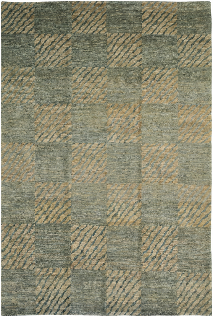 Sage Green Checkerboard Gabbeh, Hand-Knotted Afghan Wool Rug