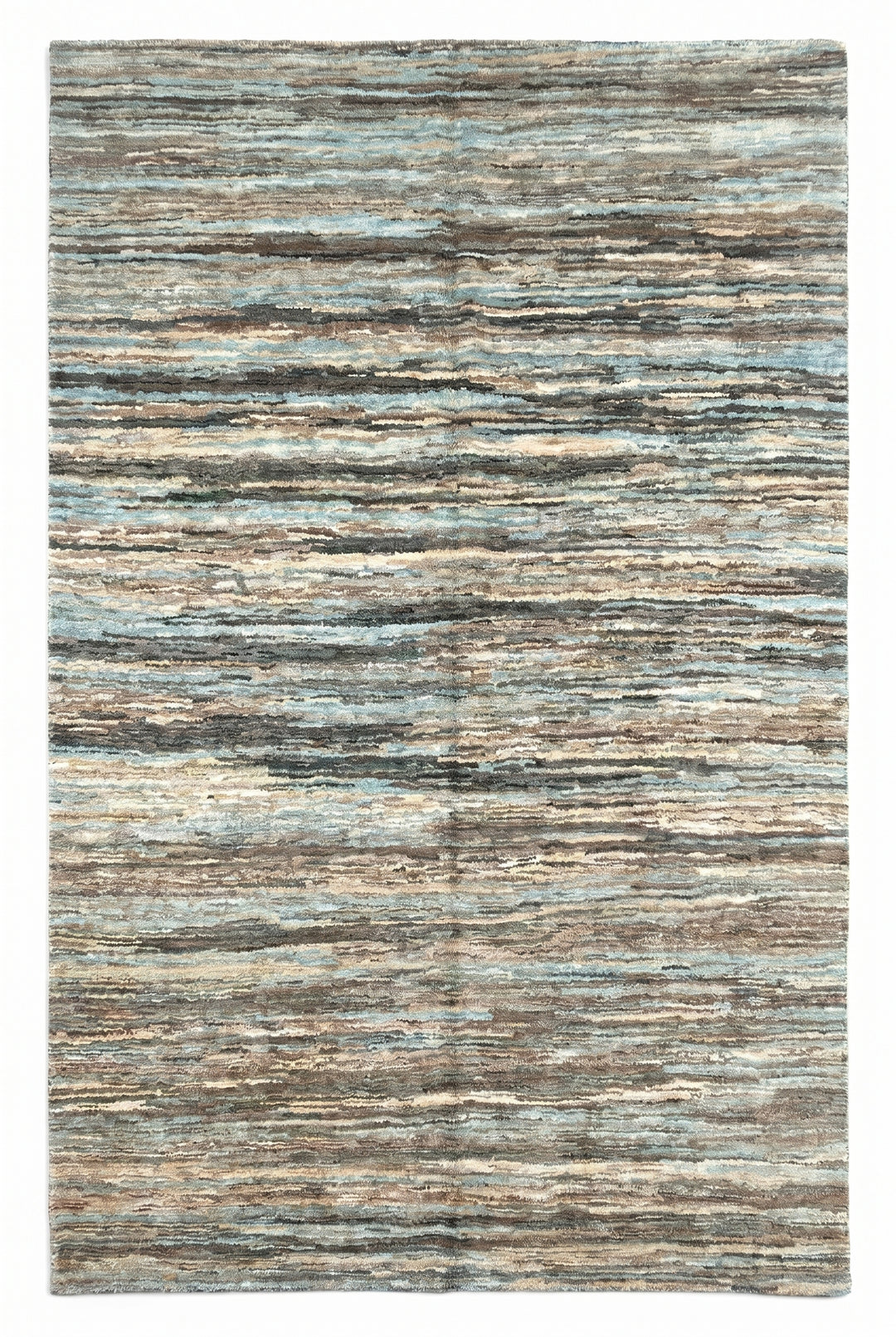 Variegated Teal &amp; Brown Stripe Gabbeh, Hand-Knotted Afghan Wool Rug