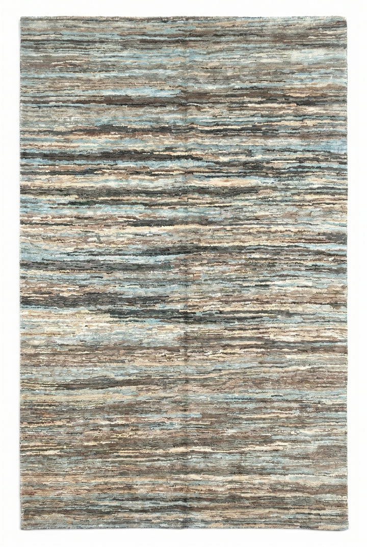 Variegated Teal &amp; Brown Stripe Gabbeh, Hand-Knotted Afghan Wool Rug