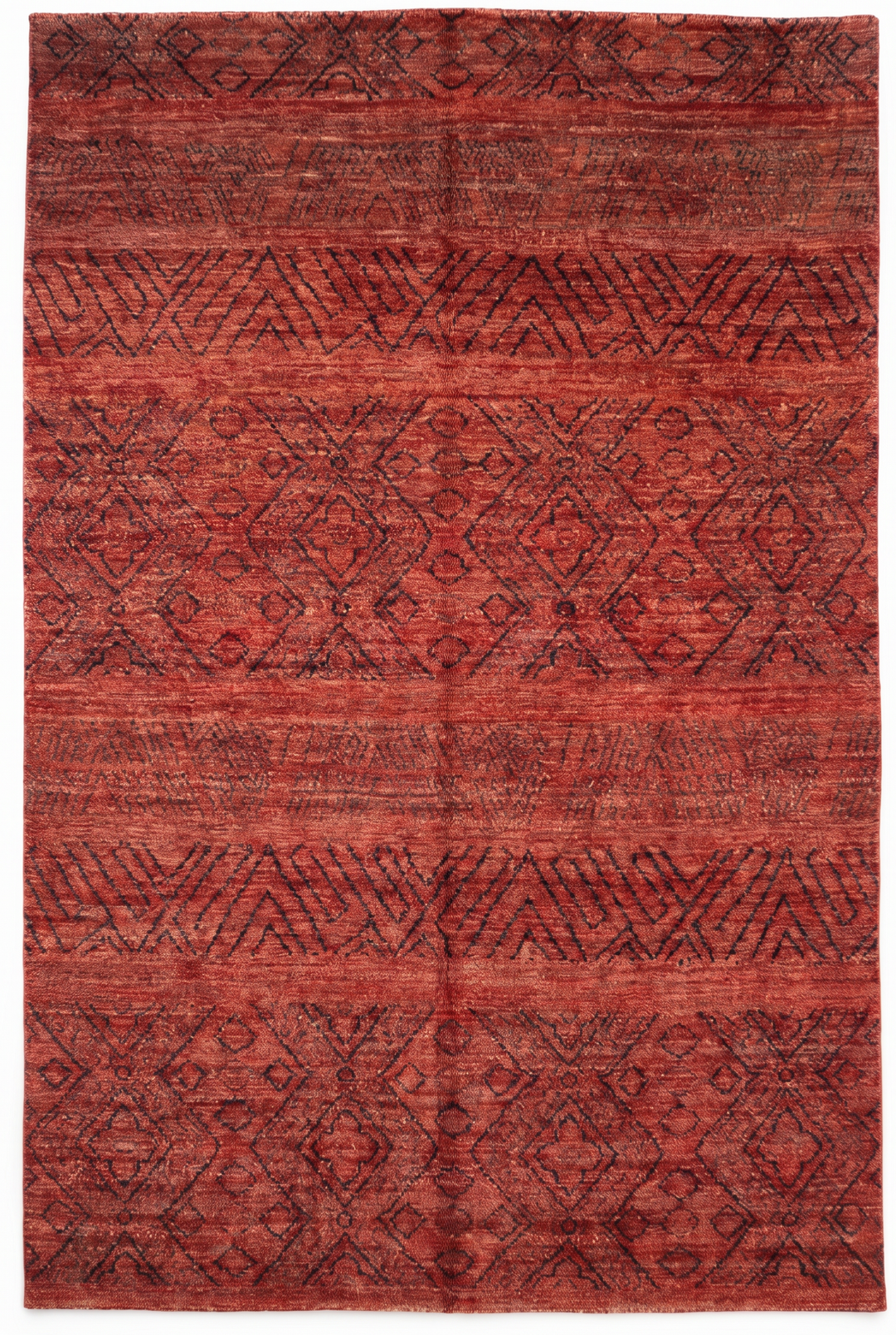 Red Tribal Geometric Gabbeh, Hand-Knotted Afghan Wool Rug