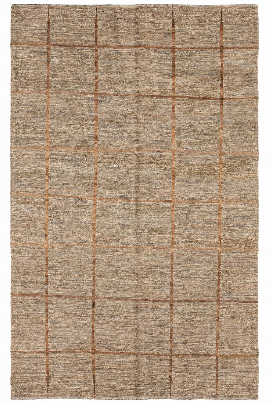 Greige &amp; Rust Grid Gabbeh, Hand-Knotted Afghan Wool Rug