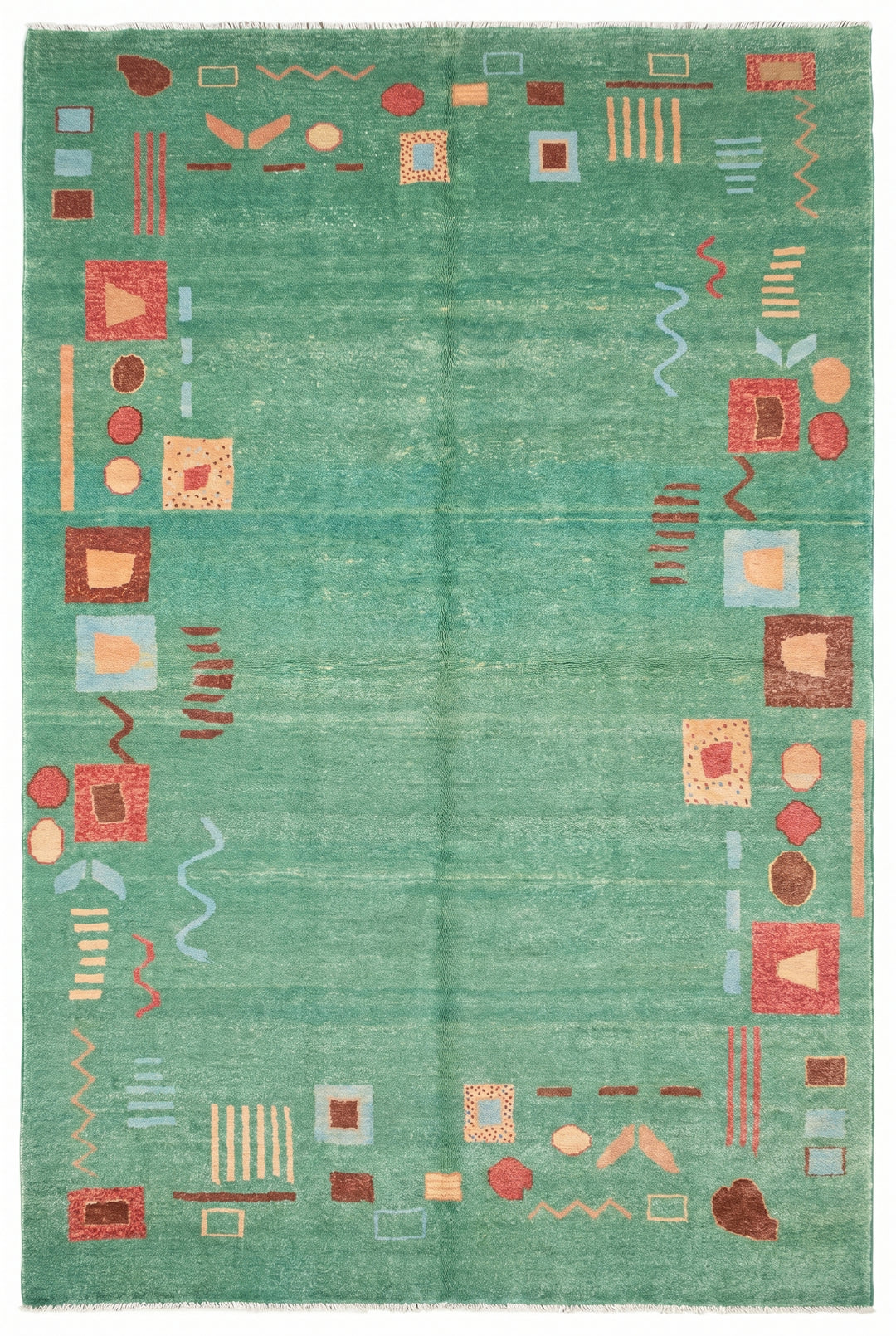 Sea-Green Tribal Motif Gabbeh, Hand-Knotted Afghan Wool Rug