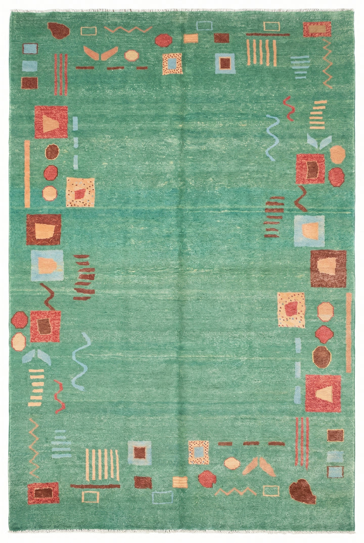 Sea-Green Tribal Motif Gabbeh, Hand-Knotted Afghan Wool Rug