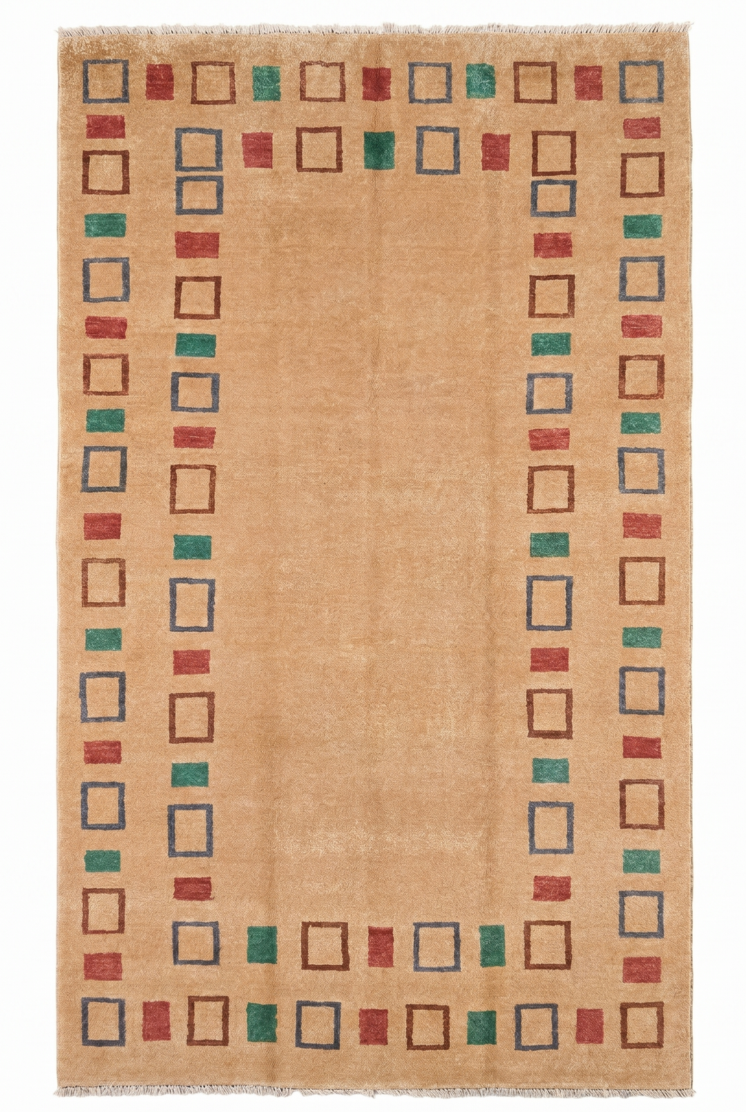 Camel Geometric Border Gabbeh, Hand-Knotted Afghan Wool Rug