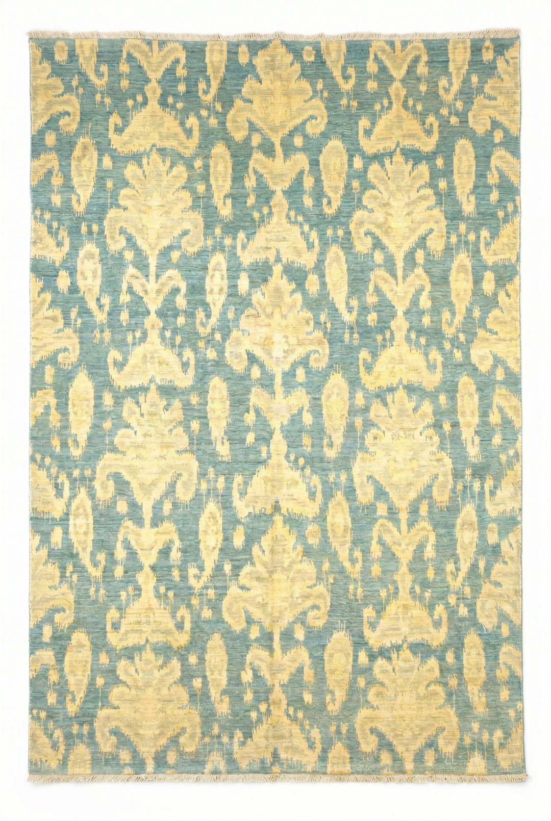 Blue &amp; Gold Ikat Gabbeh, Hand-Knotted Afghan Wool Rug