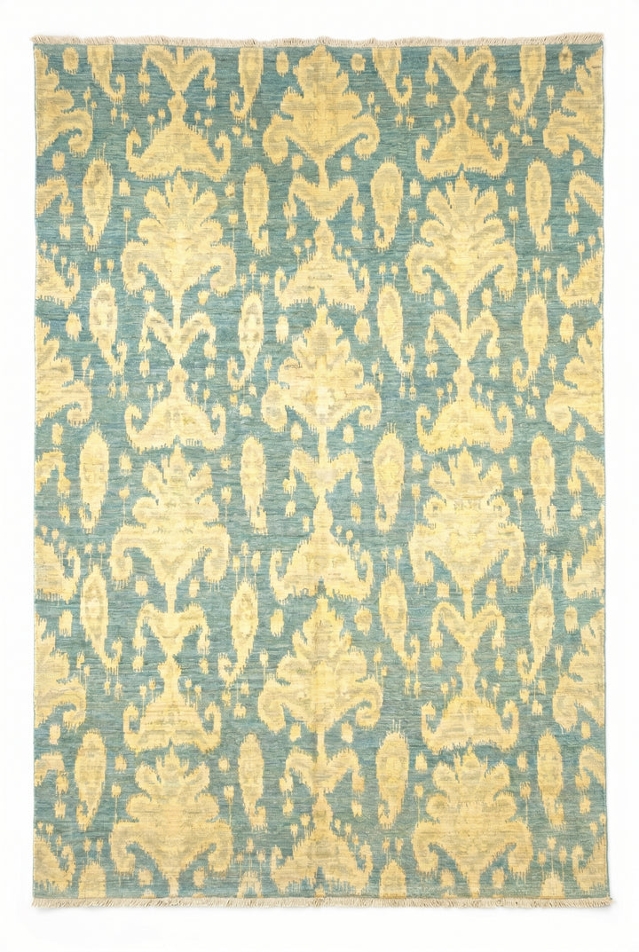 Blue &amp; Gold Ikat Gabbeh, Hand-Knotted Afghan Wool Rug