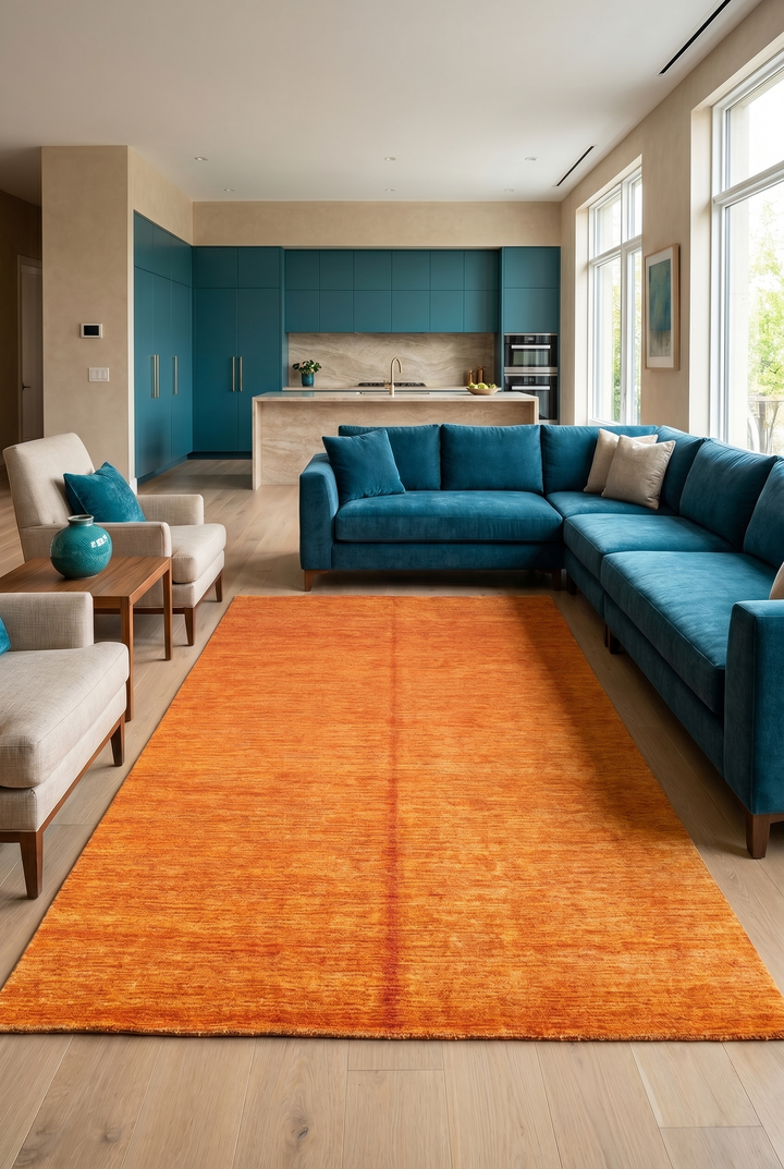 Rust Orange Plain Gabbeh, Hand-Knotted Afghan Wool Rug