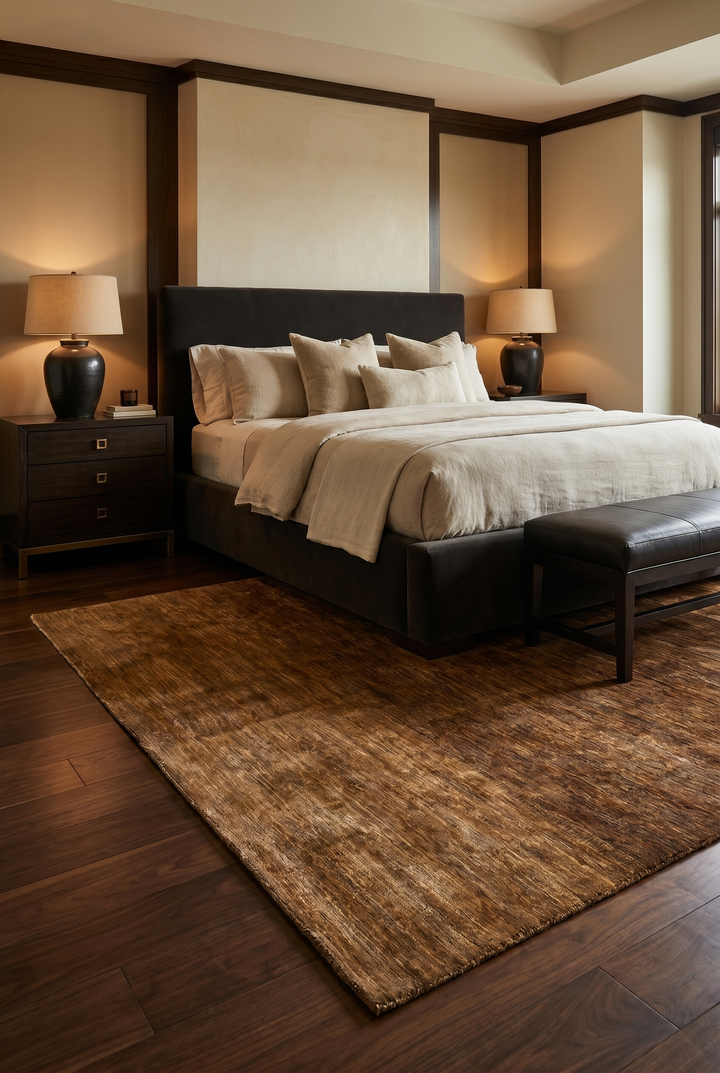 Golden Brown Plain Gabbeh, Hand-Knotted Afghan Wool Rug