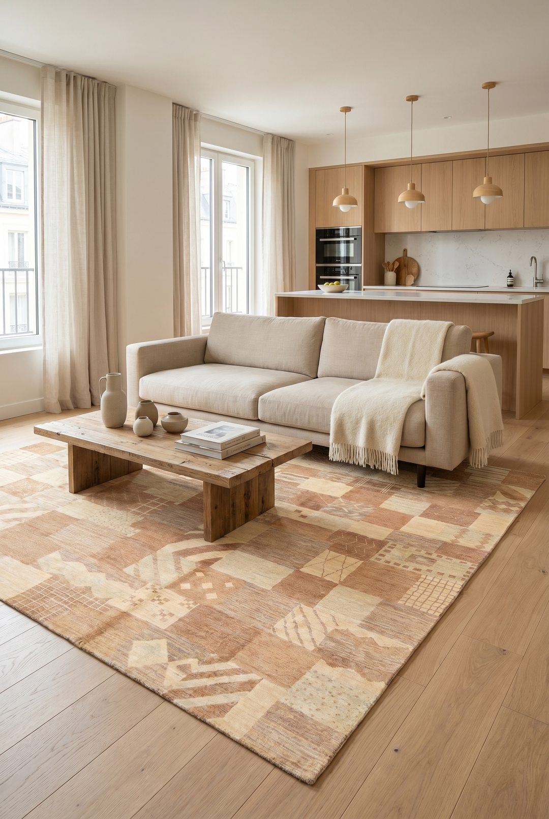 Earth-Tone Patchwork Gabbeh, Hand-Knotted Afghan Wool Rug