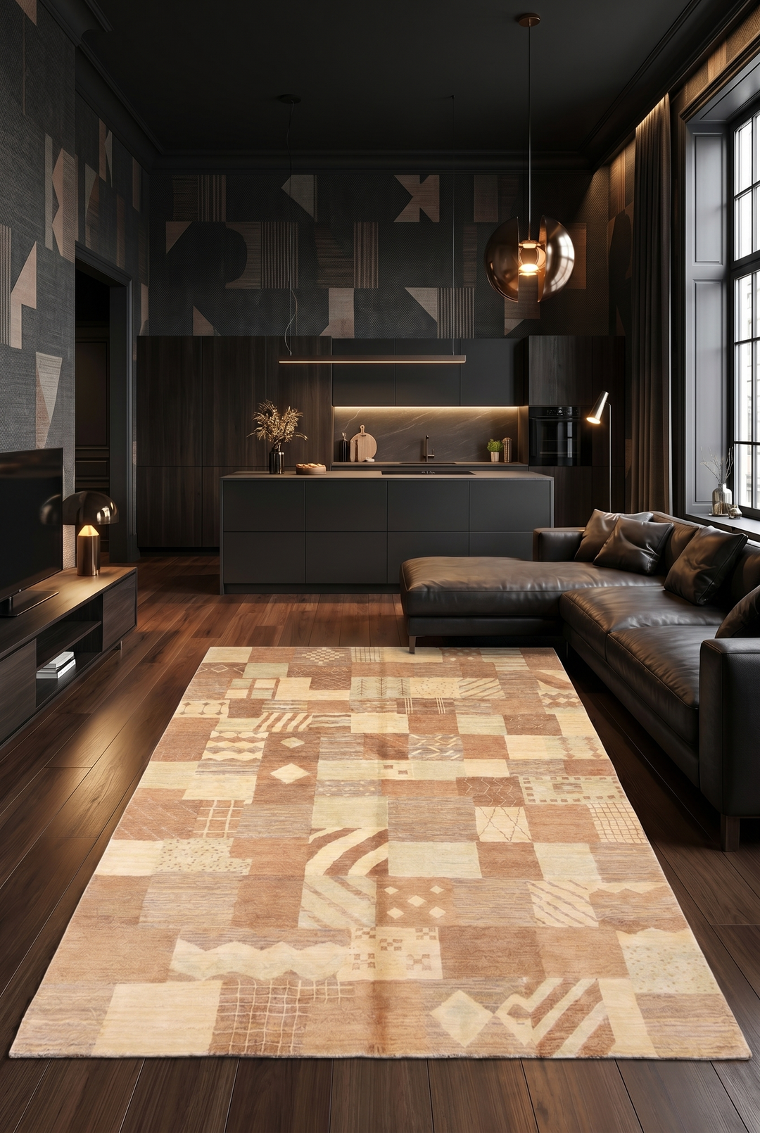 Earth-Tone Patchwork Gabbeh, Hand-Knotted Afghan Wool Rug