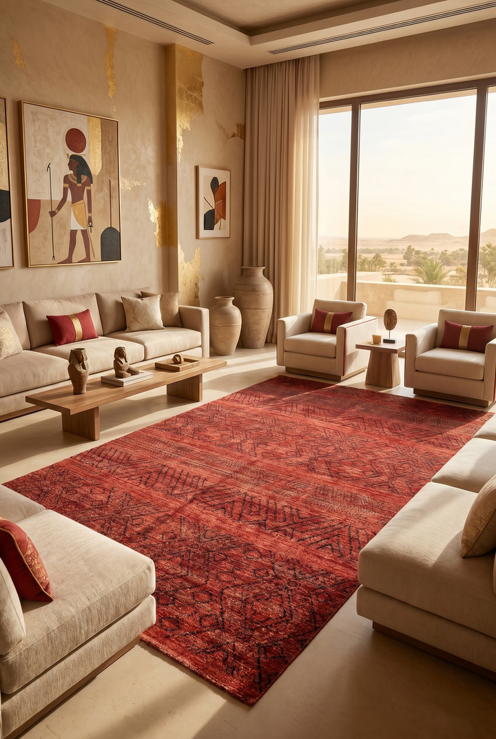 Red Tribal Geometric Gabbeh, Hand-Knotted Afghan Wool Rug