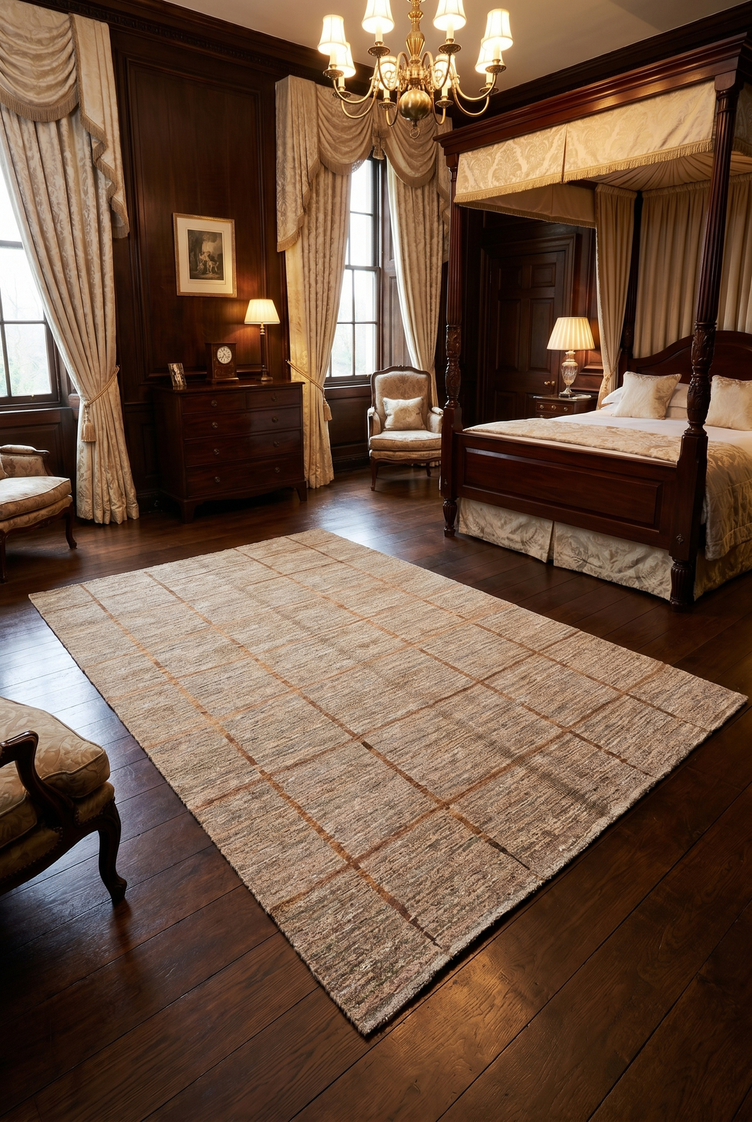 Greige &amp; Rust Grid Gabbeh, Hand-Knotted Afghan Wool Rug