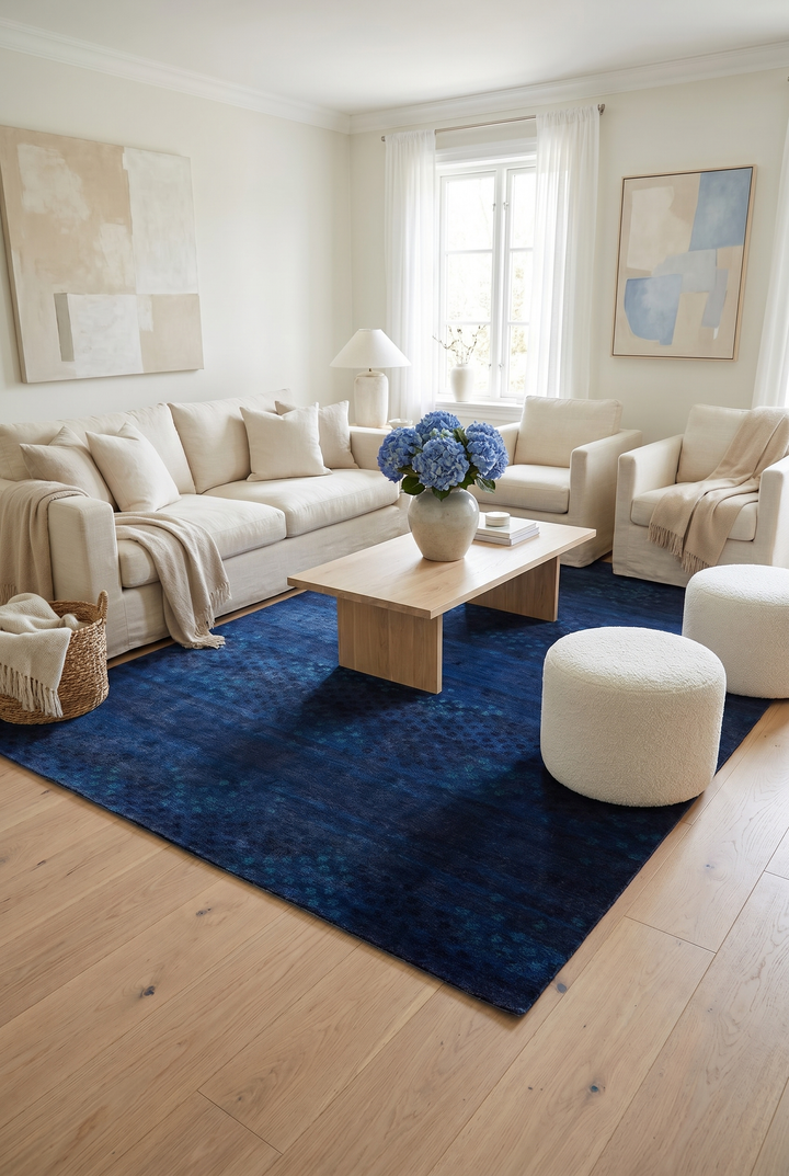 Midnight Navy Gabbeh, Hand-Knotted Afghan Wool Rug