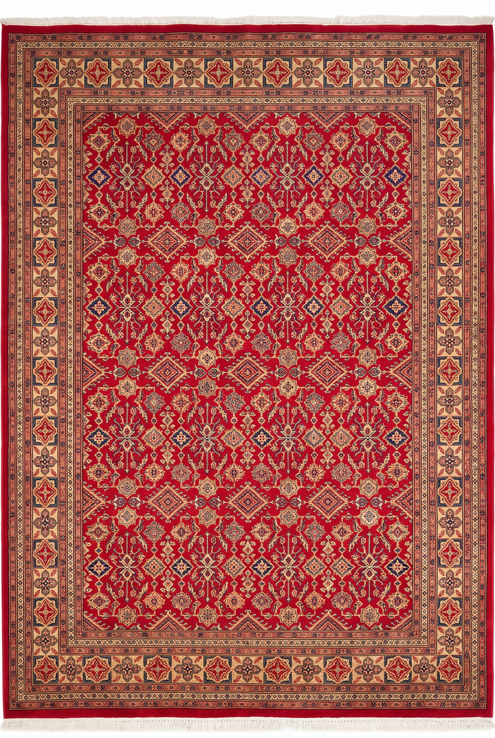 Red Pakistani Jaldar, Hand-Knotted Wool Rug